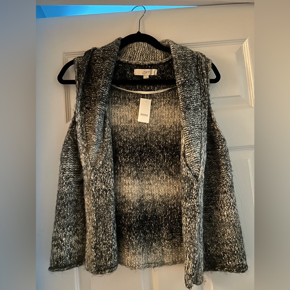 loft brand, sweater vest, tags still on never worn, black gray and white, size M